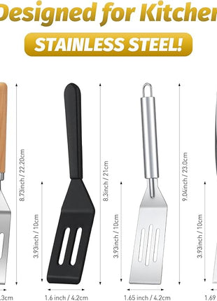 CHENGU 4 Pcs Mini Brownies Serving Spatula Stainless Steel Nonstick Serve Turner Cookie Slotted Spatula for Kitchen Cutting and Serving Desserts Small Frying Pan Cookie(3 Styles,4 Styles)
