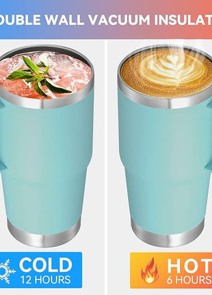 VEGOND 20 oz Tumbler with Handle Lid and Straw, Stainless Steel Insulated Travel Coffee Mug Spill Proof Double Wall Metal Tumbler Cup Keeps Drink Hot and Cold, Mint Green 1 Pack