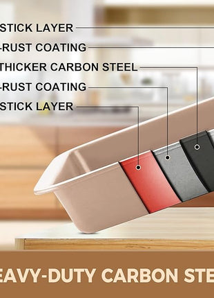 HONGBAKE Bakeware Sets, Baking Pans Set, Nonstick Oven Pan for Kitchen with Wider Grips, 10-Piece Including Rack, Cookie Sheet, Cake Pans, Loaf Pan, Muffin Pan, Pizza Pan - Champagne Gold