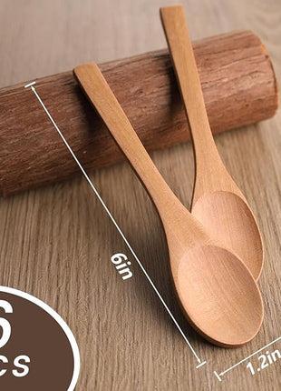 HANSGO Small Wooden Spoons, 6PCS Wooden Spoons for Eating Honey Coffee Tea Jam Bath Salts, 6 Inches