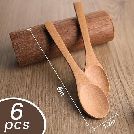 HANSGO Small Wooden Spoons, 6PCS Wooden Spoons for Eating Honey Coffee Tea Jam Bath Salts, 6 Inches