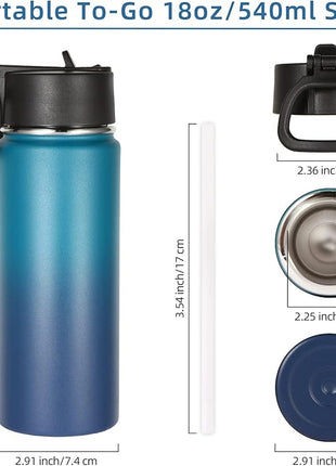 Volhoply 18oz Kids Insulated Water Bottle,Stainless Steel Water Bottles with Straw Lid,Wide Mouth Reusable Metal Sports Water Flask,Double Wall Vacuum Travel Cups For Cold Drink(Dark Night,1 Set)