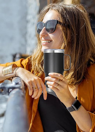 20 oz Stainless Steel Tumbler with Handle Metal Insulated Coffee Travel Mug with Handle Double Wall Tumbler Cup with Lid and Straw, 12 packs(1, NEW Black)