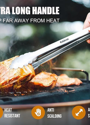 Grill Tongs, 600 Degrees Heat Resistant 17 Inch Extra Long BBQ Tongs, All Metal Kitchen tongs, Heavy Duty Stainless Steel Locking Tongs for Cooking, Grilling, Barbecue/BBQ, Buffet, 2 Pack