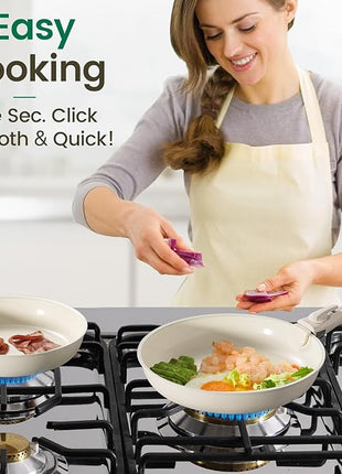 Chef Power Ceramic Cookware Set Non Toxic with Detachable Handles, Healthy Nonstick Pans and Pots Set 19 Pcs, Induction Dishwasher Oven Safe Kitchen Set, PFAS PFOA & PTFE Free, Cream White