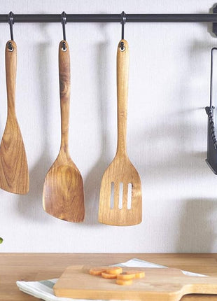 FAAY 11.5” Left-Hand Compact Wooden Spatula – Angled Teak Turner for Left-Handed Cooking, Flat Wide Blade for Stir-Fry, Flipping & Scraping, Handcrafted Thai Teak, Safe for Nonstick Cookware