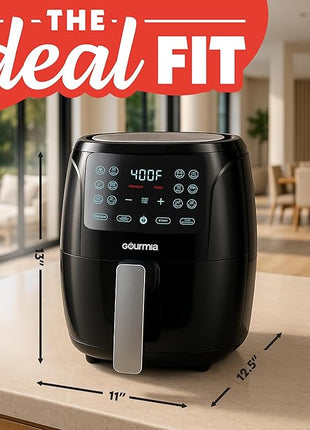 Gourmia Air Fryer Oven Digital Display 4 Quart Large AirFryer Cooker 12 1-Touch Cooking Presets, Black and Stainless Steel Accents Fry Force GAF486