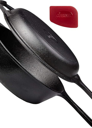 Cuisinel Cast Iron Skillet + Lid - 2-In-1 Multi Cooker - Deep Pot + Frying Pan - 3-Qt Dutch Oven - Pre-Seasoned Oven Cookware - Works for Bread, Indoor/Outdoor, Grill, Stovetop and Induction