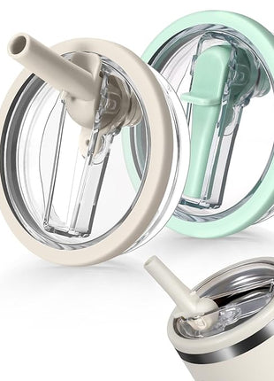 40oz Flip Straw Leak Proof Lid for Stanley H2.0 Quencher Protour Tumbler, 2 Pack Spill Proof Lid Replacement Straw Cover Top for 40 OZ Stanley Cup Accessories (Beige, Matcha)