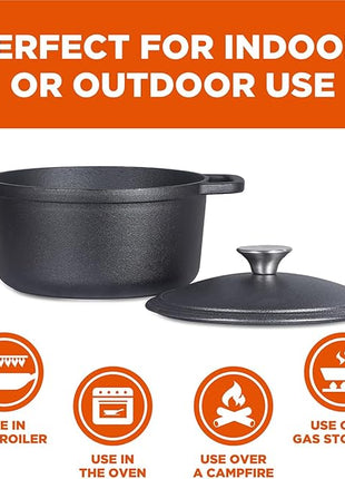 COMMERCIAL CHEF 3.4 Quart Cast Iron Dutch Oven with Dome Lid and Handles