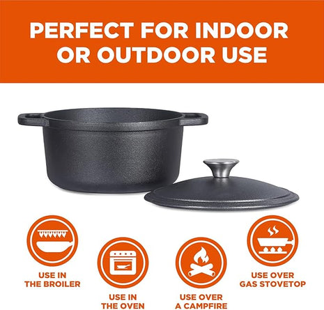 COMMERCIAL CHEF 3.4 Quart Cast Iron Dutch Oven with Dome Lid and Handles