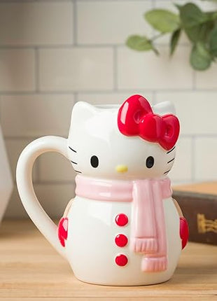 Silver Buffalo Sanrio Hello Kitty Christmas Holiday Snow Man Ceramic 3D Sculpted Mug, 20 Ounces