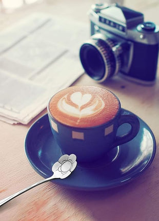 Chengu 8 Pieces Flower Coffee Tea Spoons Stainless Steel Sugar Spoons Tea Party Flower Fancy Tableware Set Stir Bar Creative Stirring Teaspoon, 8 Different Patterns(Silver)