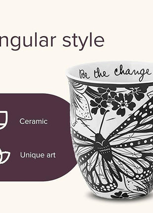 Karma Gifts 16 oz Black and White Boho Mug Butterfly - Cute Coffee and Tea Mug - Ceramic Coffee Mugs for Women and Men