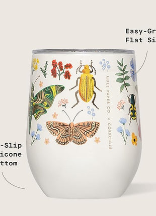 Corkcicle Stemless Insulated Wine Glass Tumbler - Keeps Beverages Cold 6 Hrs Hot 3 Hrs - Stainless Steel - Easy-Grip - Gift for Mom - Great for Mother's Day or Christmas - 12 oz - Curio Cream