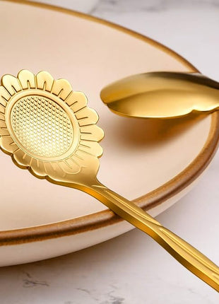 Chengu 8 Pieces Flower Coffee Tea Spoons Stainless Steel Sugar Spoons Tea Party Flower Fancy Tableware Set Stir Bar Creative Stirring Teaspoon, 8 Different Patterns(Gold)
