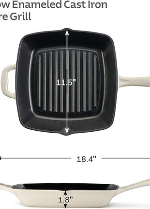 Tramontina Bestow Enameled Cast Iron Grill Pan with Press, 11-inch, Latte with Gold Knob