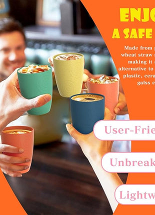 Homienly Wheat Straw Cups Alternative to Plastic Cups Set of 4 Premium Drinking Glasses - 12 OZ, Unbreakable Drinking Cups, Dishwasher & Microwave Safe Tumbler Cups for Kitchen, Kids, Picnic - Multi