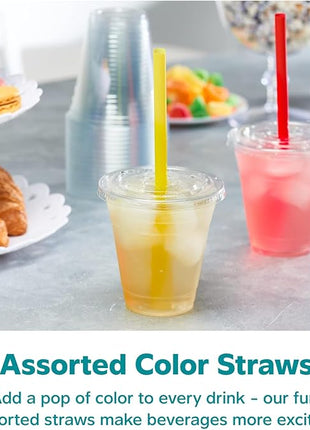 GUSTO [12 oz. - 100 Count Clear Cups with Flat Lids & Straws - Disposable Clear Drinking Cups for Iced Coffee, Cold Drinks, Milkshakes, and Smoothies - Formerly Comfy Package