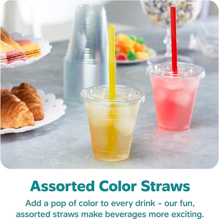 GUSTO [12 oz. - 100 Count Clear Cups with Flat Lids & Straws - Disposable Clear Drinking Cups for Iced Coffee, Cold Drinks, Milkshakes, and Smoothies - Formerly Comfy Package