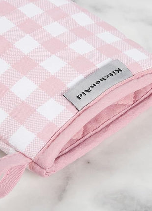 KitchenAid Gingham Mini Oven Mitt 2-Pack Set, Dried Rose, 5.5"x8"