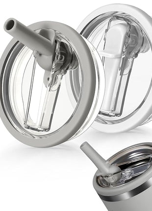 40oz Flip Straw Leak Proof Lid for Stanley H2.0 Quencher Protour Tumbler, 2 Pack Spill Proof Lid Replacement Straw Cover Top for 40 OZ Stanley Cup Accessories (Ash, White)