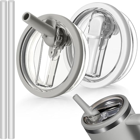 40oz Flip Straw Leak Proof Lid for Stanley H2.0 Quencher Protour Tumbler, 2 Pack Spill Proof Lid Replacement Straw Cover Top for 40 OZ Stanley Cup Accessories (Ash, White)