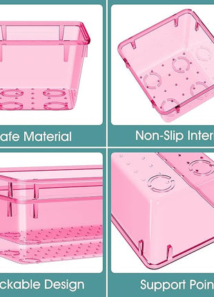 WOWBOX 25 PCS Plastic Drawer Organizer Set, 4 Sizes Desk Drawer Divider Organizers and Storage Bins for Makeup, Jewelry, Gadgets for Kitchen, Bedroom, Bathroom, Office, Clear Pink