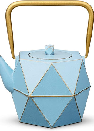 Toptier Cast Iron Teapot, Stovetop Safe Japanese Cast Iron Tea Kettle, Diamond Design Tea Pot with Removable Infuser for Loose Tea, 40 Ounce (1200 ml), Blue