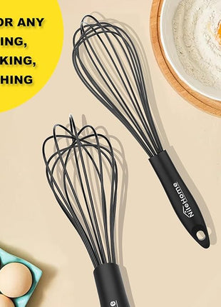 NileHome Upgrade Silicone Whisk Set 8" 10" 12" Kitchen Whisk Kitchen Wisk Wire Whisks for Cooking, Whisking, Blending, Beating, Stirring-Black