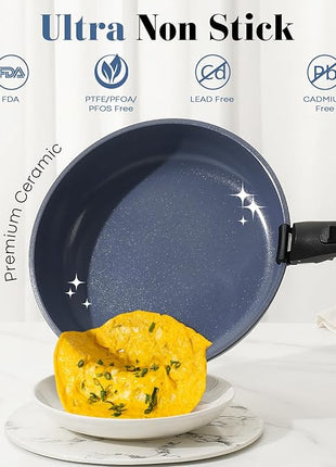 15 Pcs Pots and Pans Set Non Stick, Detachable Handle Ceramic Cookware Sets Nonstick, Non Toxic Induction RV Kitchen Cooking Set with Removable Handles, Dishwasher/Oven Safe, Easy Clean