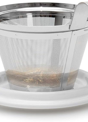 Tea Forte Double-Walled Ceramic Kati Cup, Removable Stainless Steel Infuser Basket and Lid, Steeps 12 oz Loose Leaf Tea, Dishwasher & Microwave Safe, Wellbeing