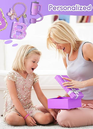 Mity rain 6PCS Cup Accessories Set for Stanley Cup 30oz 40oz tumbler with handle, Including Silicone Straw Topper Cover Cap and Boot, Spill Proof Stopper, Handle Charm, Initials Sticker (Letter B)