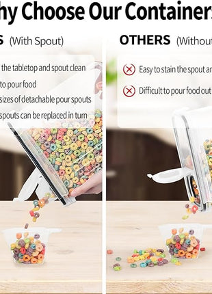 Skroam 4PCS Cereal Containers Storage [4L/135.2 oz], Airtight Food Storage Containers with Pour Spout for Kitchen & Pantry Organization Storage, Plastic Cereal Dispensers, Measuring Cup & 20 Labels