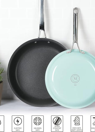 Martha Stewart Lockton 2 Piece 10" & 12" Heavy Gauge Aluminum Premium Nonstick Fry Pan Set - Martha Blue
