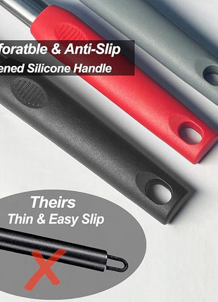 2 Pack Spatulas, Solid & Slotted Silicone Spatula Set, Stainless Steel Handle Coated with Silicone, Non Stick Turners, Heat Resistant Rubber Spatulas for Fish, Eggs, Pancakes, WOK, Red