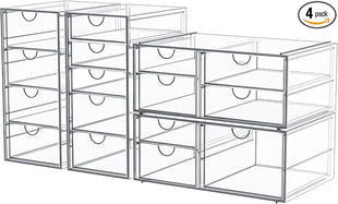 Makeup Organizer Storage With 16 Drawers, 4 Pcs Desktop Office Supplies, Desk Organizers, Clear Accessories, Dustproof Storage Drawer and for Make Up, Jewelry, Pen, Stationary