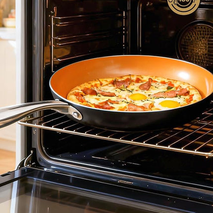 MICHELANGELO 10 Inch Copper Nonstick Frying Pan with Lid, Scratch Resistant Ceramic Coating, Oven and Dishwasher Safe