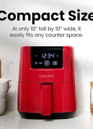 CHEFMAN 2 Qt Mini Air Fryer – Digital Space-Saving Compact Air Fryer with Nonstick and Dishwasher Safe Basket, Quick & Easy Meals in Minutes, Features Digital Timer and Shake Reminder – Red