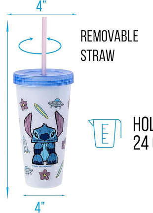 Silver Buffalo Lilo and Stitch Tiki Stitch Set 24oz. 4 pack Color Change Plastic Tumbler