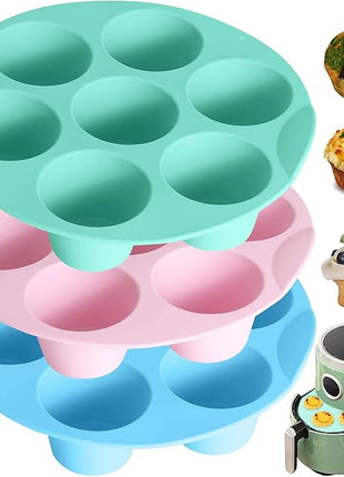 Silicone Egg Bite Molds, 3 Pack Silicone Muffin Pans for Air Fryer, Non-Stick 7 Cups Air Fryer Muffin Pan for Baking Egg Bite, Cupcake, Tart, Bread