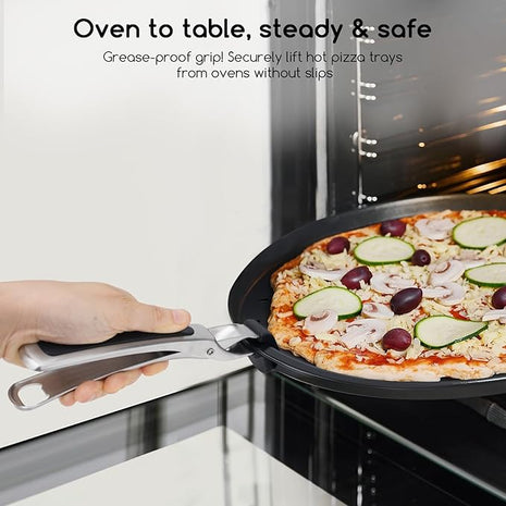 SOLEADER Plate Gripper Compatible With Pizza Pan,Non-Slip Pan Gripper,Hot Plate Bowl Retriever with Food Out from Pots,For Egg Custard For Jidangeng,For Microwave Toaster Oven Steamer,Pack of 2