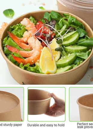 36oz 50 Sets Large Kraft Paper Bowls with Lids, Disposable Bowls with Lids, Paper Salad Bowls, Paper Food Container with Lid Perfect for Hot/Cold Food, Soup, Salad, Ice Cream