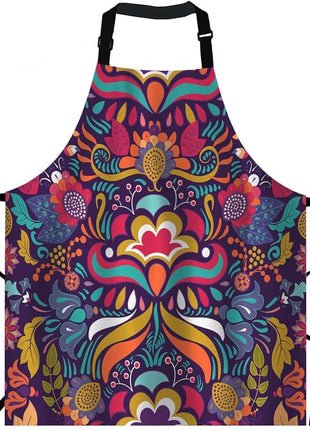 EKOBLA Vintage Flower Aprons Decorative Paisley Colorful Floral Pattern Bright Ornament Waterproof Resistant Chef Cooking Kitchen BBQ Adjustable Aprons for Women Men 27x31 Inch