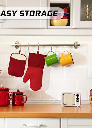 HOMWE Silicone Oven Mitts and Pot Holders for Kitchen & Baking - Set of 4 Heat-Resistant, Heavy-Duty Cooking Mittens w/Non-Slip, Textured Grip