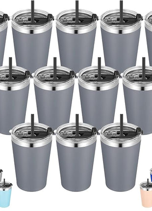 VEGOND 12oz Tumbler Stainless Steel Tumbler bulk Vacuum Insulated Double Wall Travel Tumbler with Lid and Straw Reusable Tumbler, Grey 12 Pack