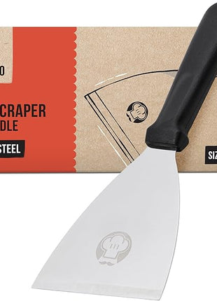 Chef Pomodoro Pizza Dough Scraper Tool 4" (10 cm), Bench Scraper with Handle, Stainless Steel Bench Knife and Metal Chopper for Kitchen, Bread Spatula, Pastry Tool for Food and Baking