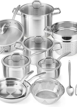 Duxtop Professional Stainless Steel Pots and Pans Set, 17PC Induction Cookware Set, Impact-bonded Technology