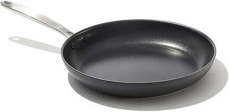 OXO Enhanced 12" Frying Pan Skillet, PFAS-Free Ceramic Nonstick, Durable Hard Anodized Cookware, Scratch Resistant, Stainless Steel Handle, Good Grips, Dishwasher & Oven safe, Black