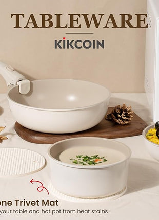 KIKCOIN Ceramic Cookware Set, 22 Pcs Nonstick Pots and Pans Set with Detachable Handles, Non Toxic Kitchen Cooking Set with Removable Handles, Induction/Dishwasher/Oven Safe, Ollas de Cocina